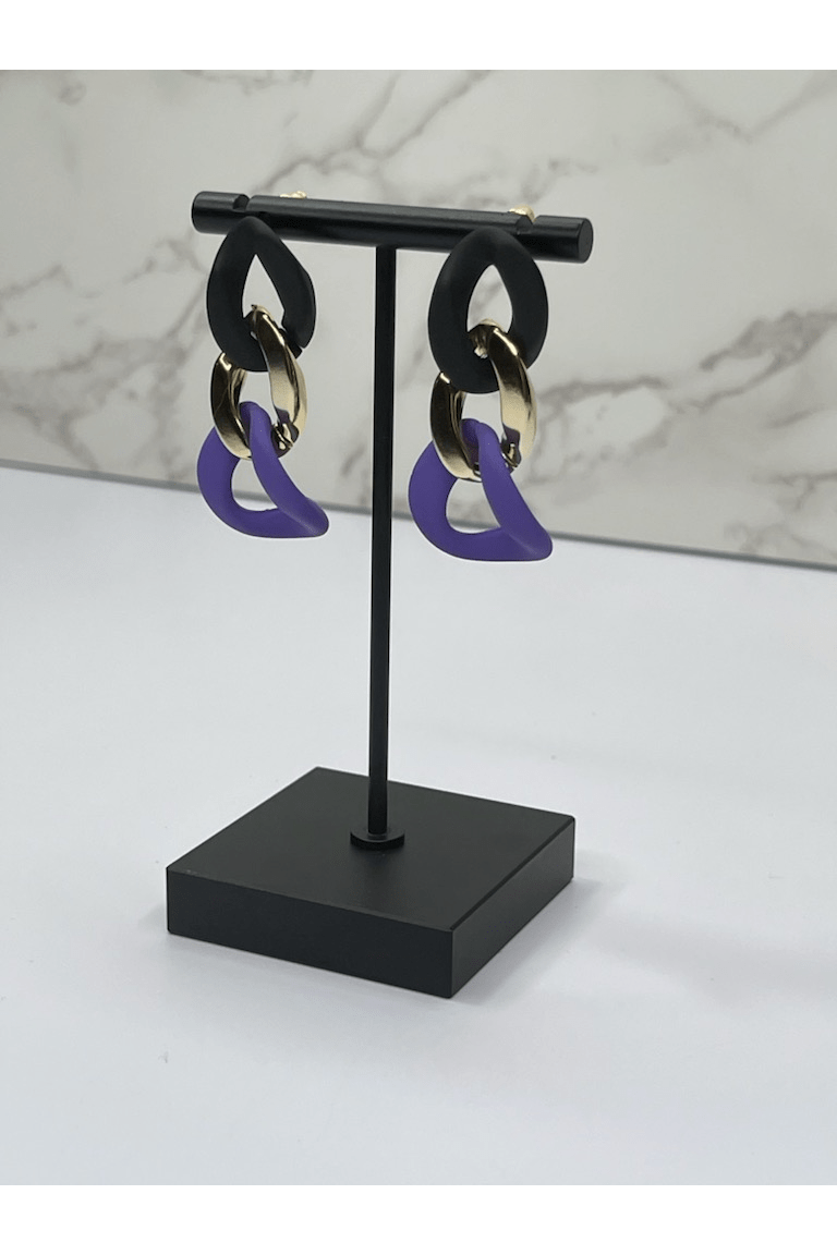 Matte Black, Gold and Lilac Drop Earrings - McKenley Rae